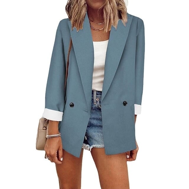 Womens Basic Double Breasted Solid Colored Blazer Image 3