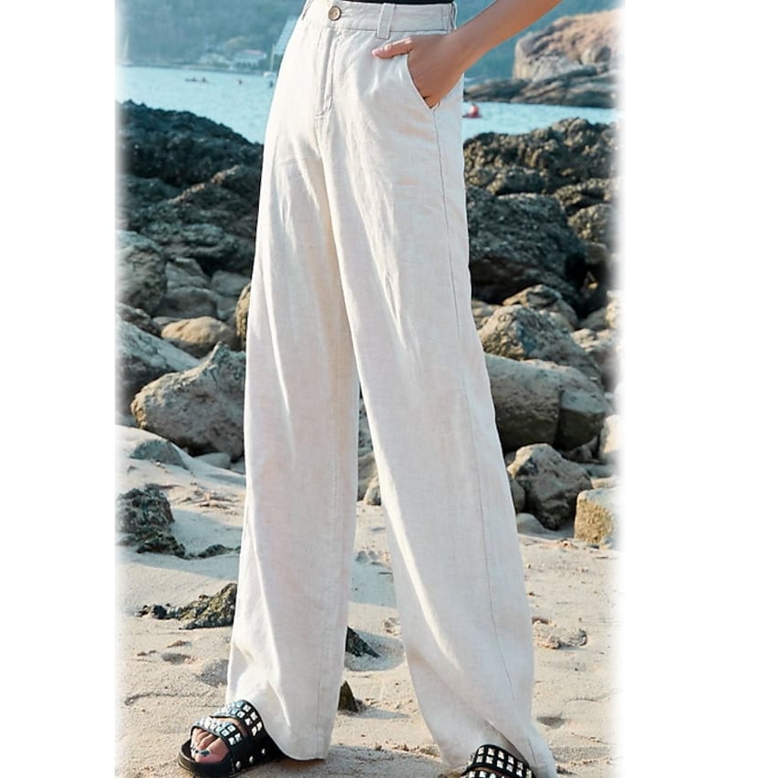 Womens Basic Soft Straight Twill Pants Image 2