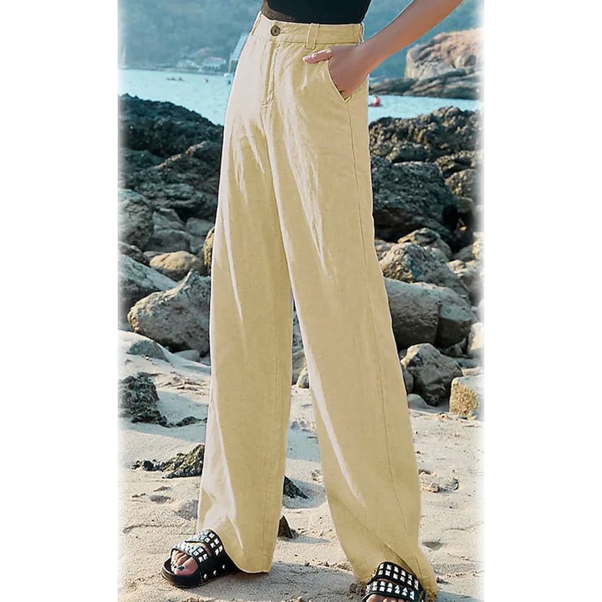 Womens Basic Soft Straight Twill Pants Image 3