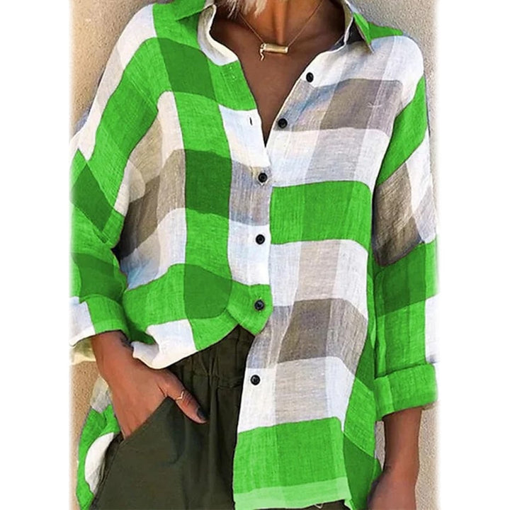 Womens Basic Loose Checkered Long Sleeve Shirt Image 1