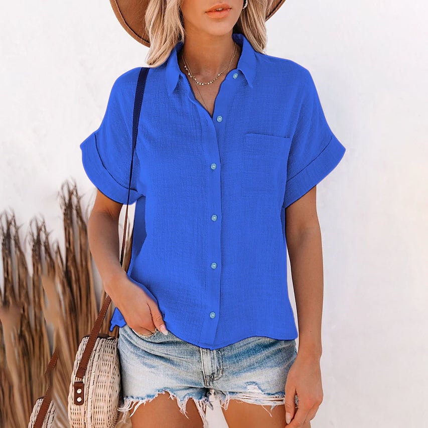 Womens Basic Solid Color Top Shirt Image 1