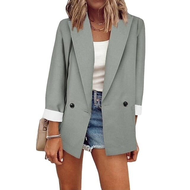 Womens Basic Double Breasted Solid Colored Blazer Image 6