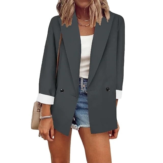 Womens Basic Double Breasted Solid Colored Blazer Image 7