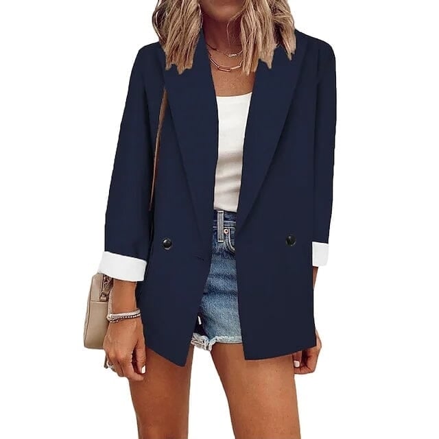 Womens Basic Double Breasted Solid Colored Blazer Image 10