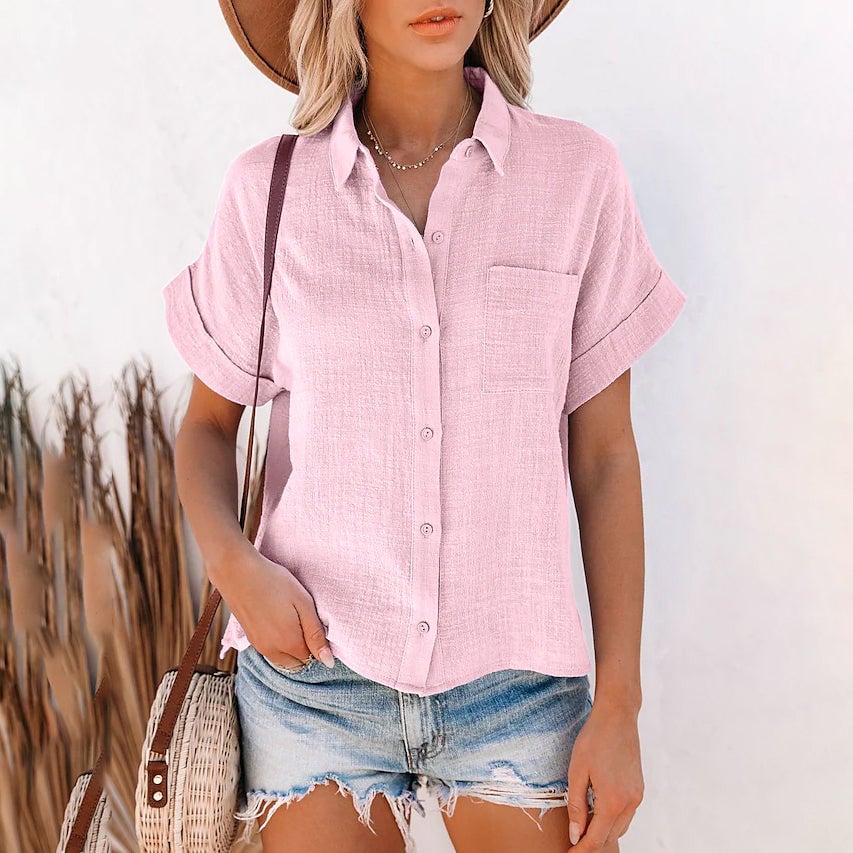 Womens Basic Solid Color Top Shirt Image 4