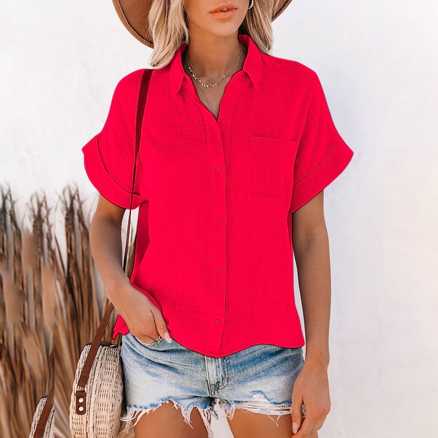 Womens Basic Solid Color Top Shirt Image 4