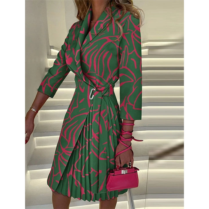 Womens Blazer Dress A Line Dress Knee Length Ruched Print Dress Image 1