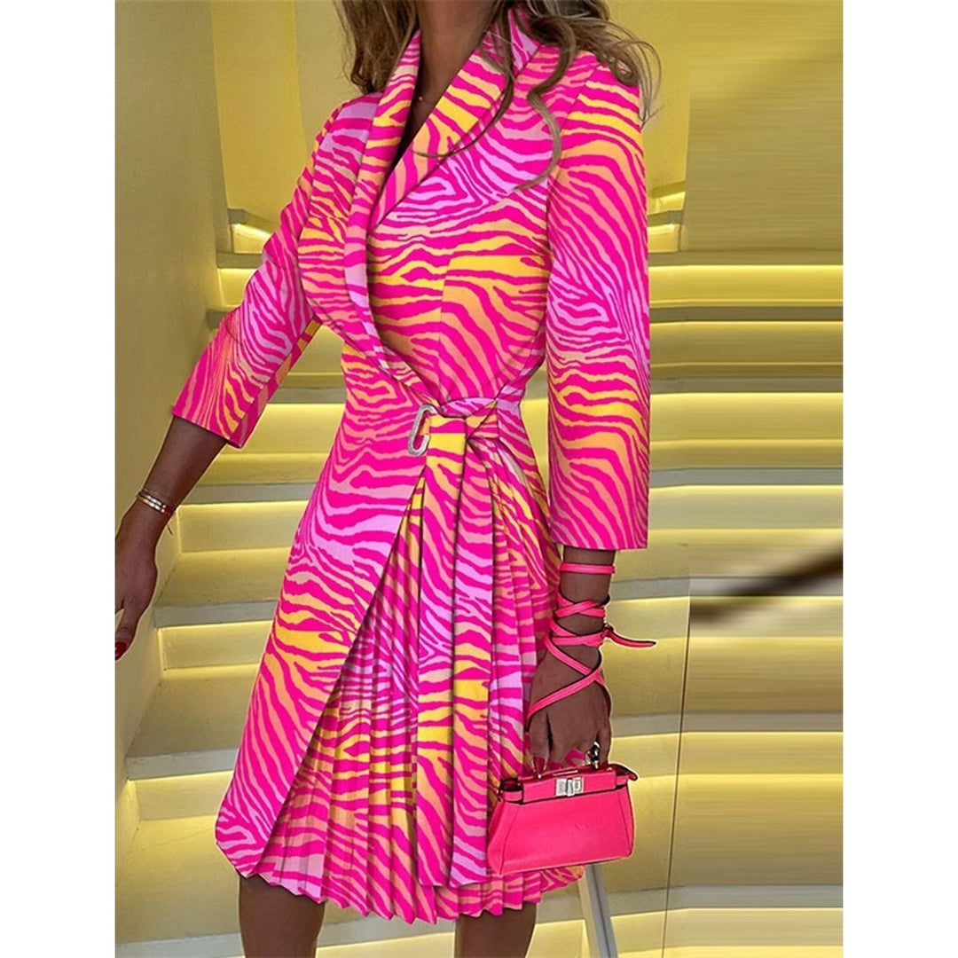 Womens Blazer Dress A Line Dress Knee Length Ruched Print Dress Image 2