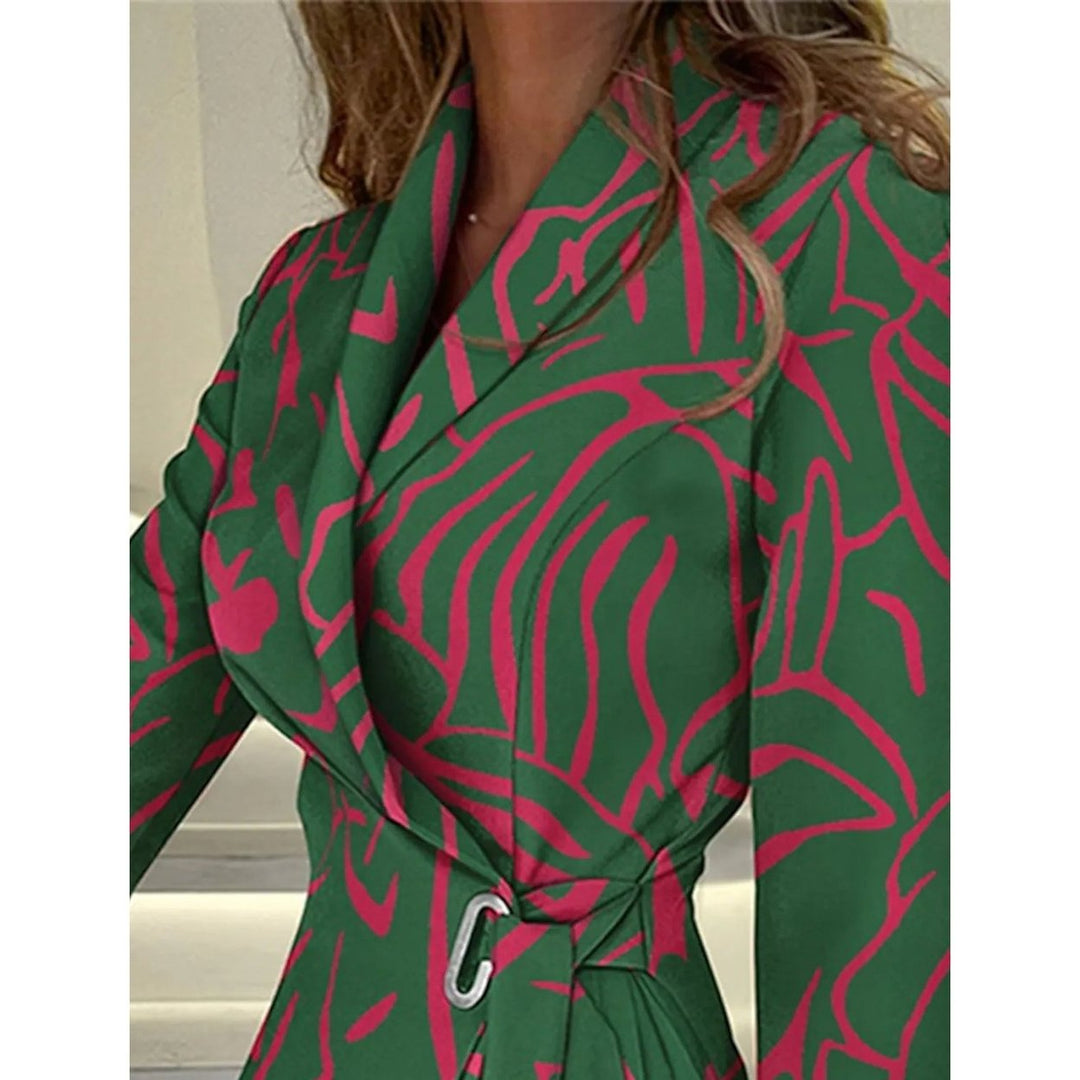 Womens Blazer Dress A Line Dress Knee Length Ruched Print Dress Image 4