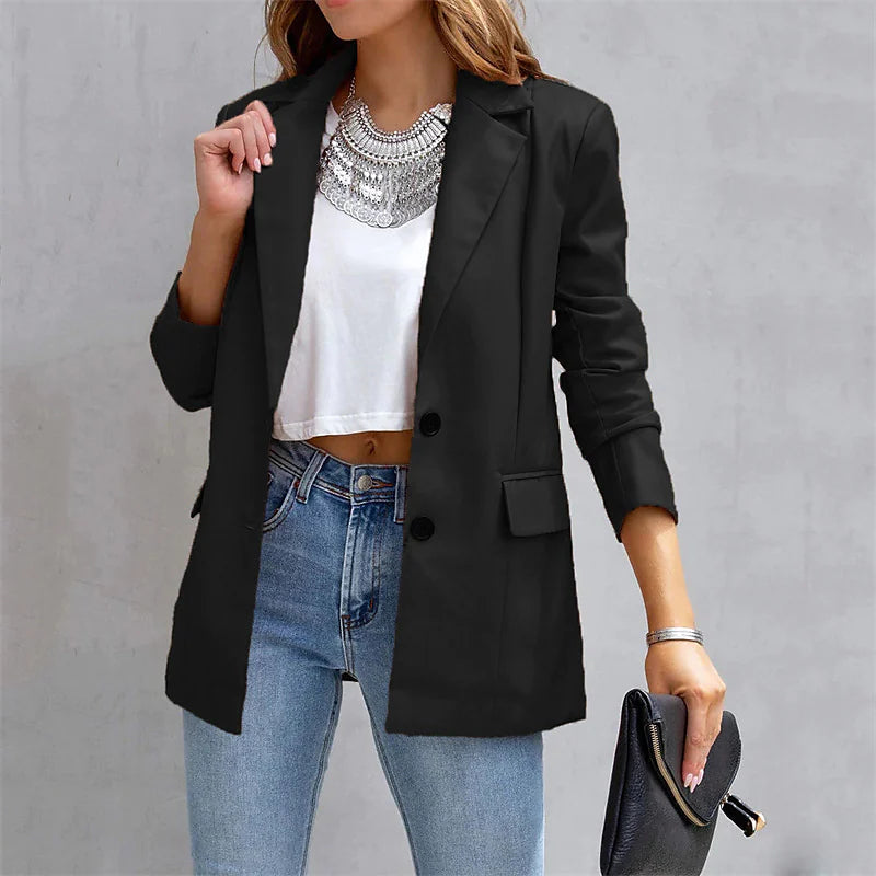 Womens Blazer Warm Breathable Outdoor Office Street Pocket Single Breasted Turndown Image 1