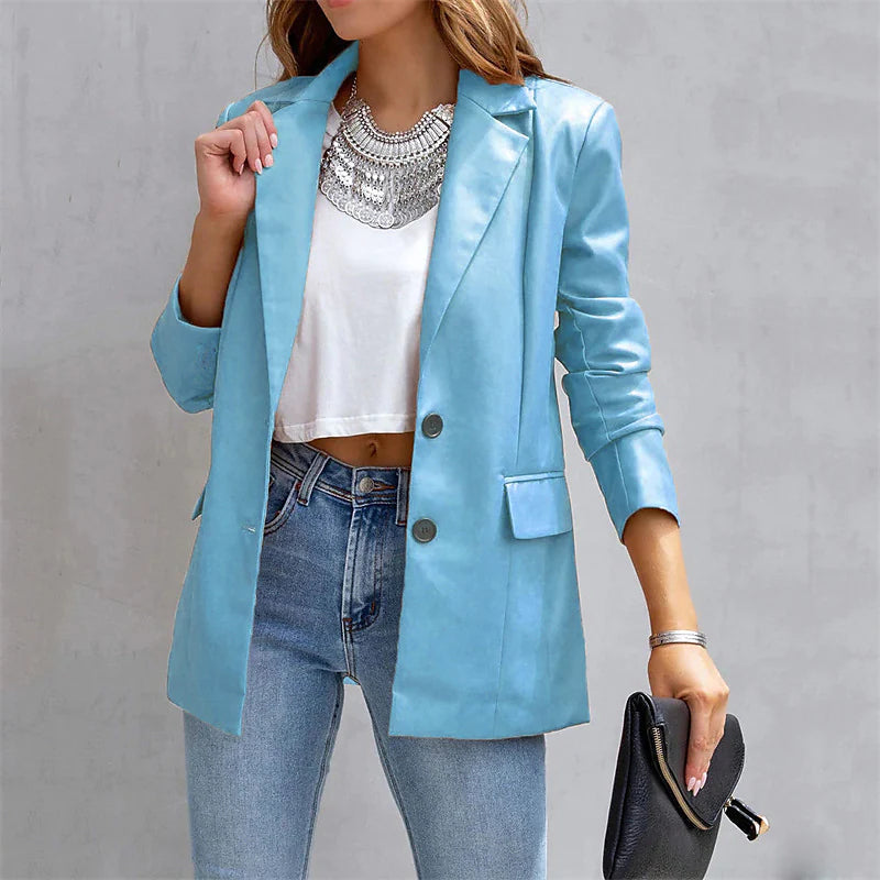 Womens Blazer Warm Breathable Outdoor Office Street Pocket Single Breasted Turndown Image 2