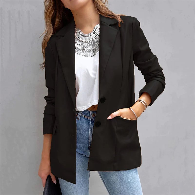 Womens Blazer Warm Breathable Outdoor Office Street Pocket Single Breasted Turndown Image 7