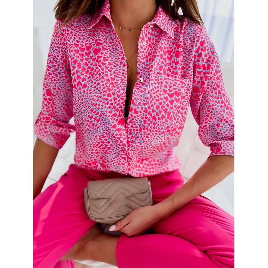 Womens Blouse Shirt Button Pocket Long Sleeve Image 2