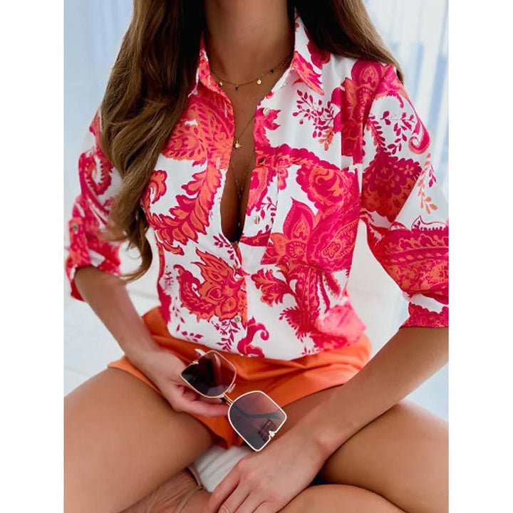 Womens Blouse Shirt Button Pocket Long Sleeve Image 1