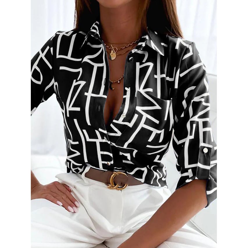 Womens Blouse Shirt Button Pocket Long Sleeve Image 6