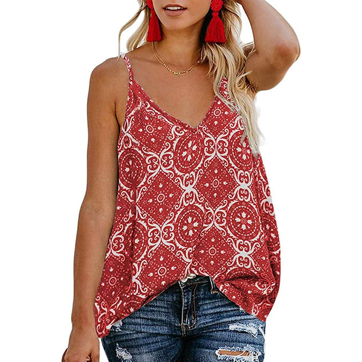 Womens Boho Floral V Neck Spaghetti Straps Tank Top Summer Sleeveless Shirts Blouse Image 3