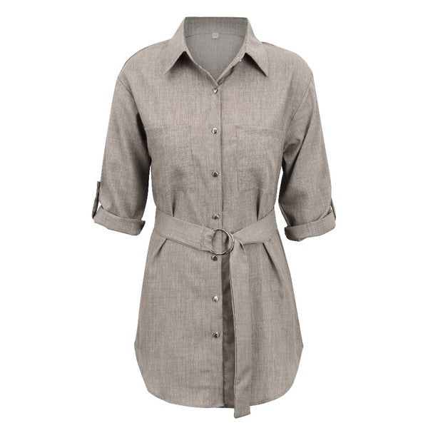 Womens Buttons Turn-Down Casual Shirt Dress Image 7