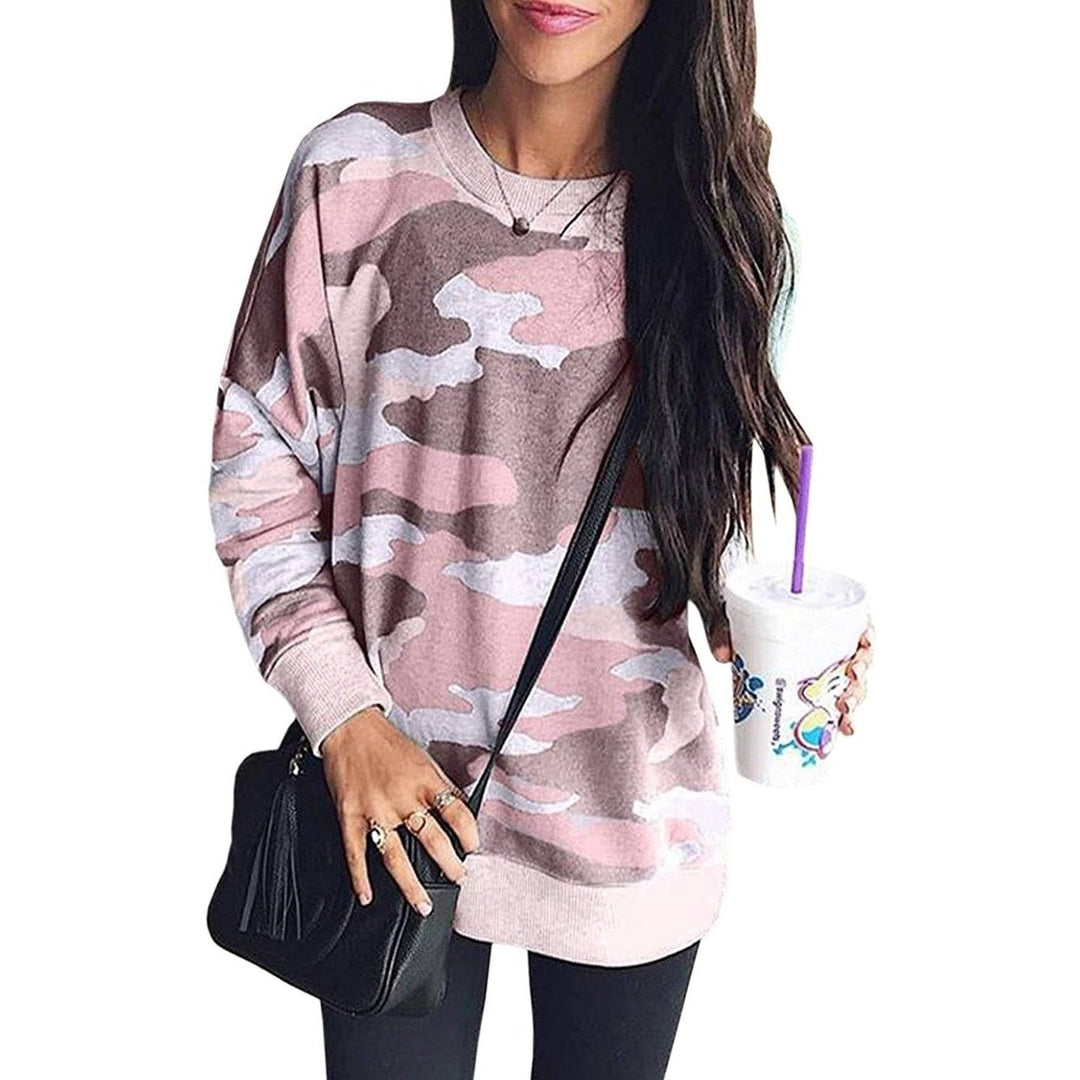 Womens Camouflage Print Casual Leopard Pullover Long Sleeve Sweatshirts Image 1