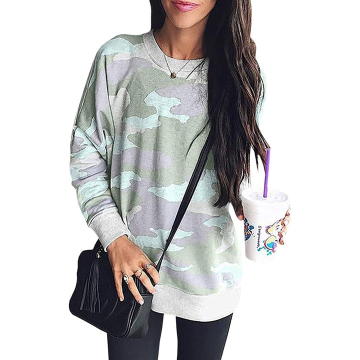 Womens Camouflage Print Casual Leopard Pullover Long Sleeve Sweatshirts Image 3