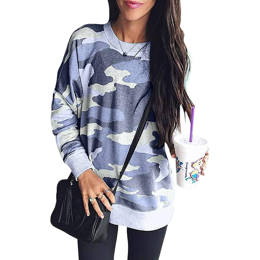 Womens Camouflage Print Casual Leopard Pullover Long Sleeve Sweatshirts Image 4