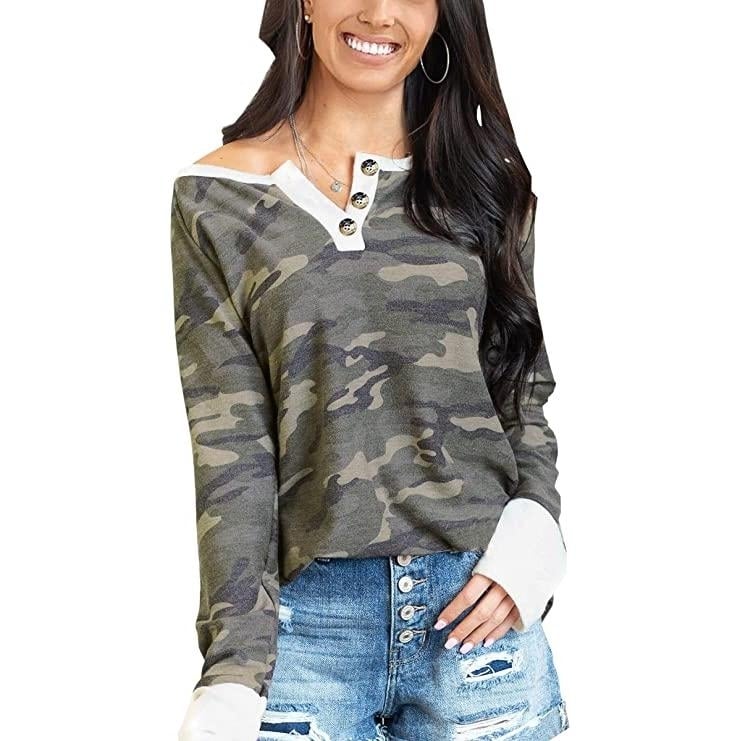 Womens Camouflage Print Casual Leopard Pullover Long Sleeve Sweatshirts Image 4