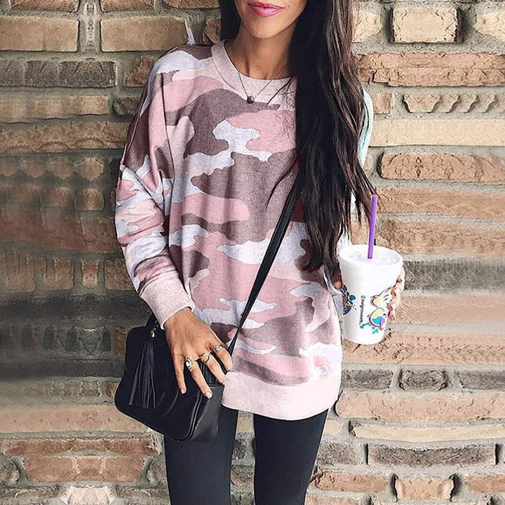 Womens Camouflage Print Casual Leopard Pullover Long Sleeve Sweatshirts Image 6