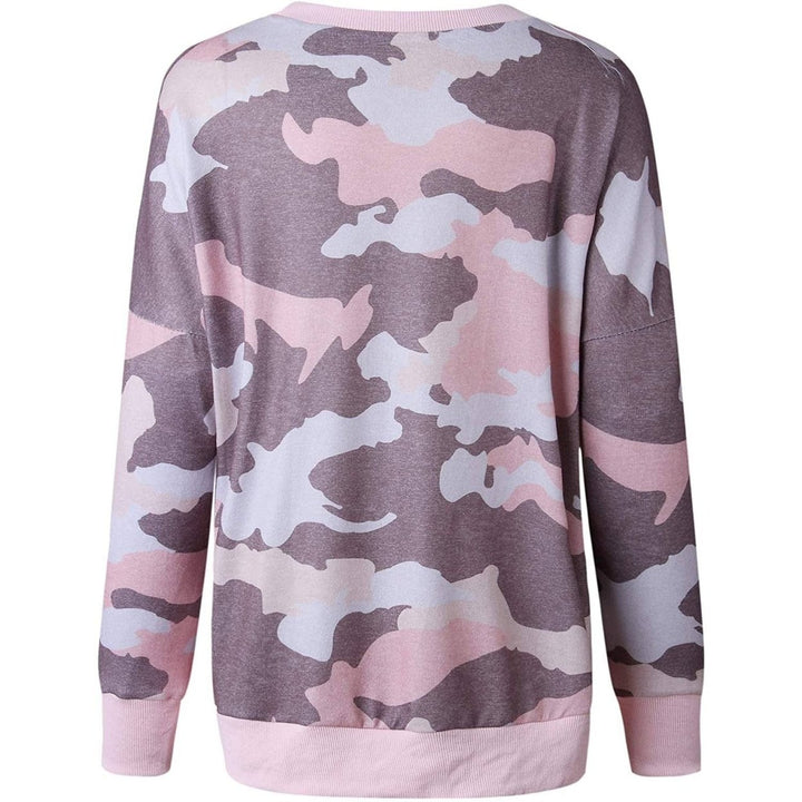 Womens Camouflage Print Casual Leopard Pullover Long Sleeve Sweatshirts Image 7