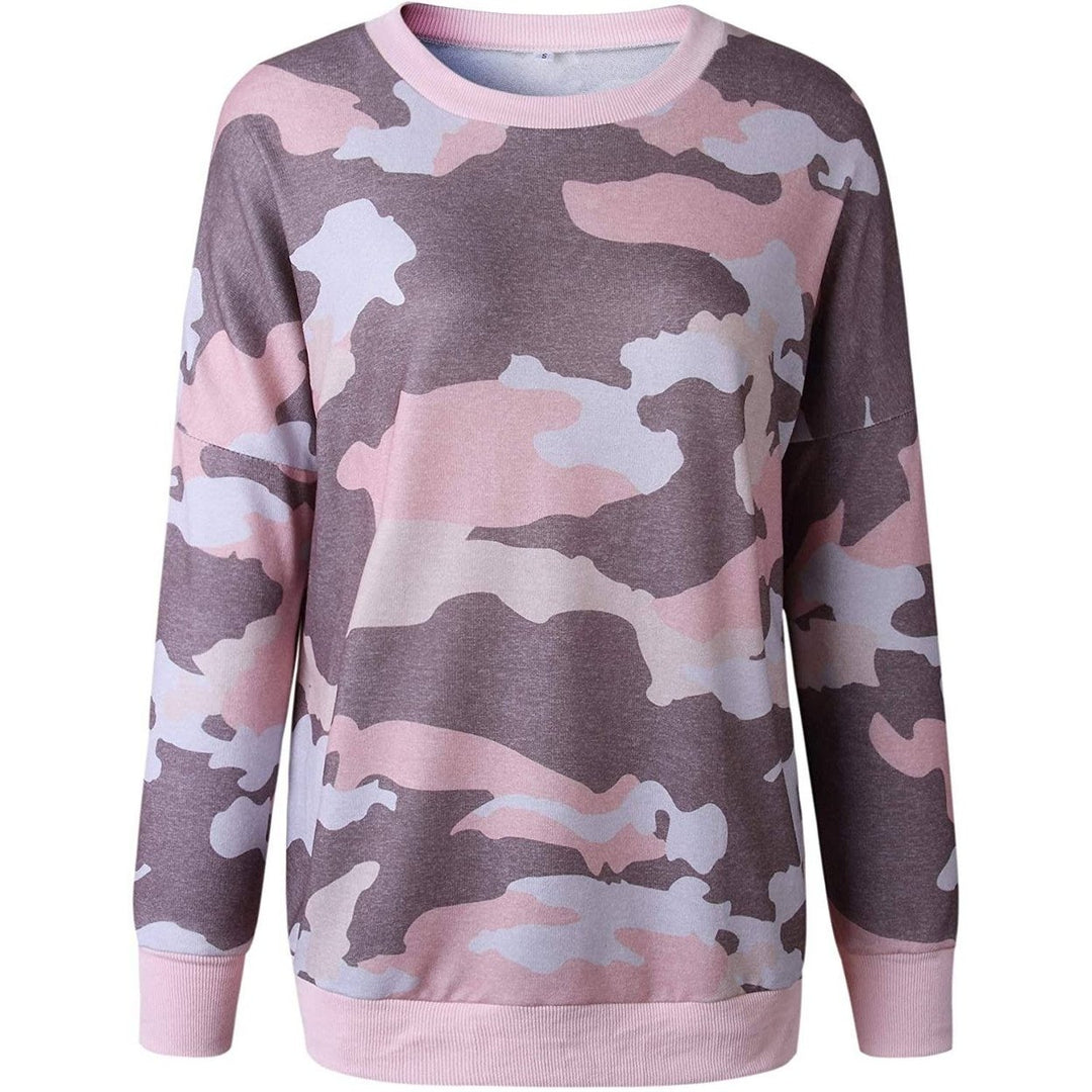 Womens Camouflage Print Casual Leopard Pullover Long Sleeve Sweatshirts Image 8