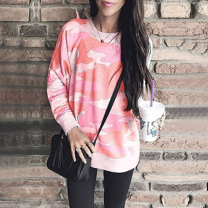 Womens Camouflage Print Casual Leopard Pullover Long Sleeve Sweatshirts Image 9