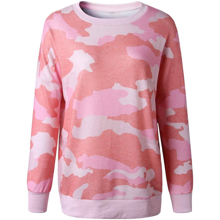 Womens Camouflage Print Casual Leopard Pullover Long Sleeve Sweatshirts Image 10