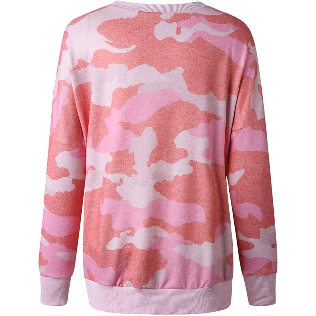 Womens Camouflage Print Casual Leopard Pullover Long Sleeve Sweatshirts Image 11