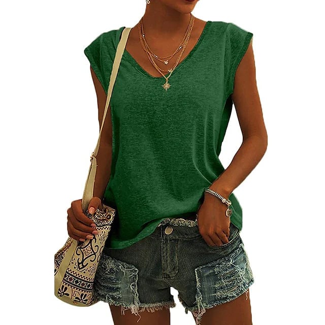 Womens Cap Sleeve T-Shirt Casual Loose Fit Tank Top Image 2