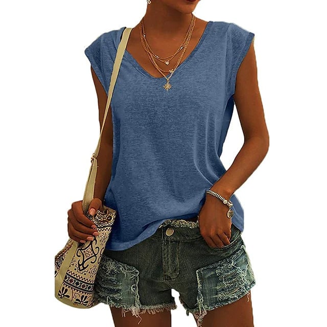 Womens Cap Sleeve T-Shirt Casual Loose Fit Tank Top Image 3