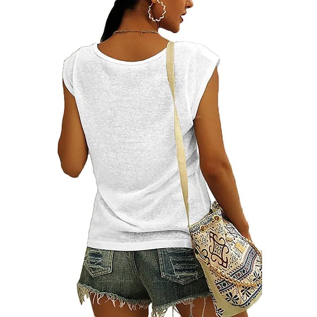 Womens Cap Sleeve T-Shirt Casual Loose Fit Tank Top Image 4