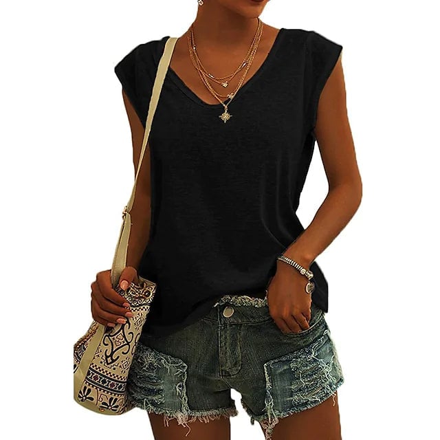 Womens Cap Sleeve T-Shirt Casual Loose Fit Tank Top Image 4