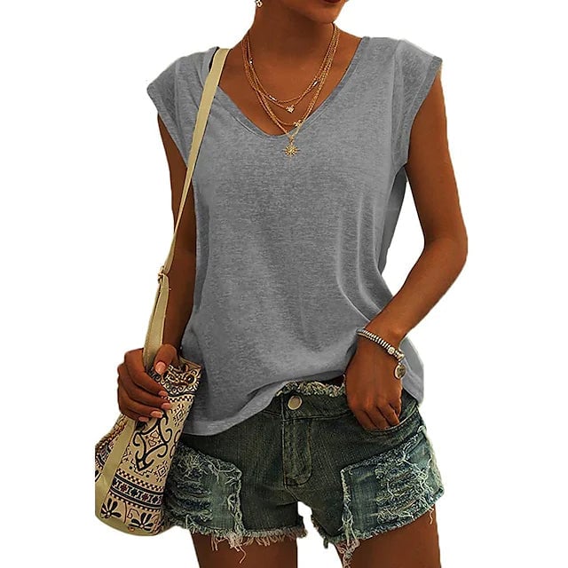 Womens Cap Sleeve T-Shirt Casual Loose Fit Tank Top Image 6