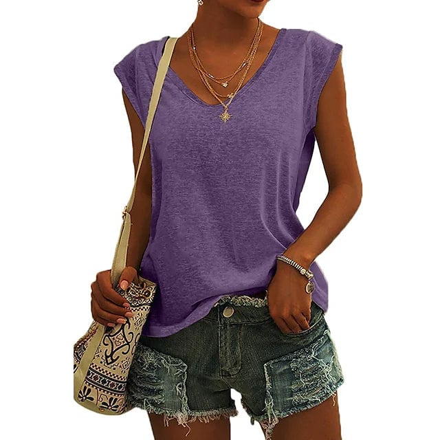 Womens Cap Sleeve T-Shirt Casual Loose Fit Tank Top Image 7