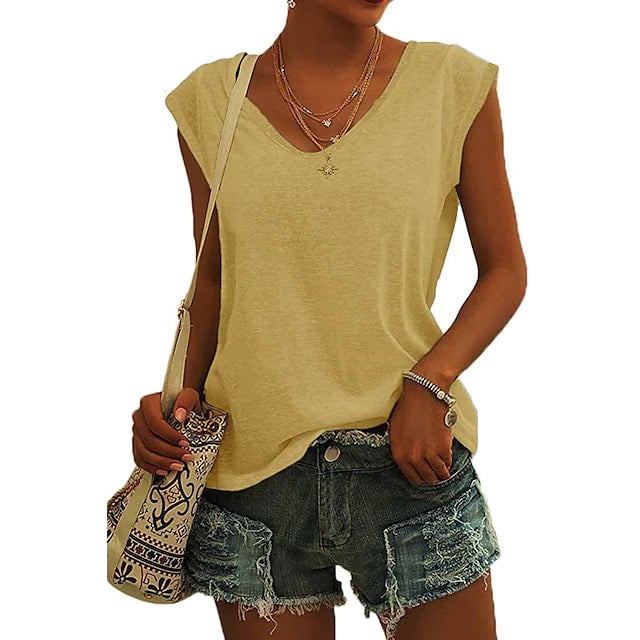 Womens Cap Sleeve T-Shirt Casual Loose Fit Tank Top Image 9