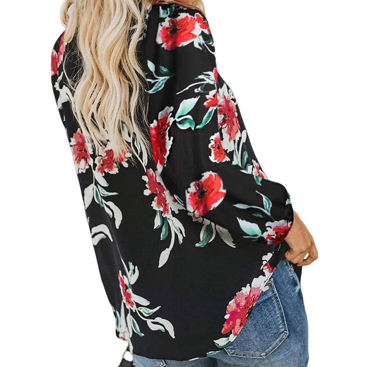 Womens Casual Boho Floral Print V Neck Long Sleeve Shirts Tops Image 7