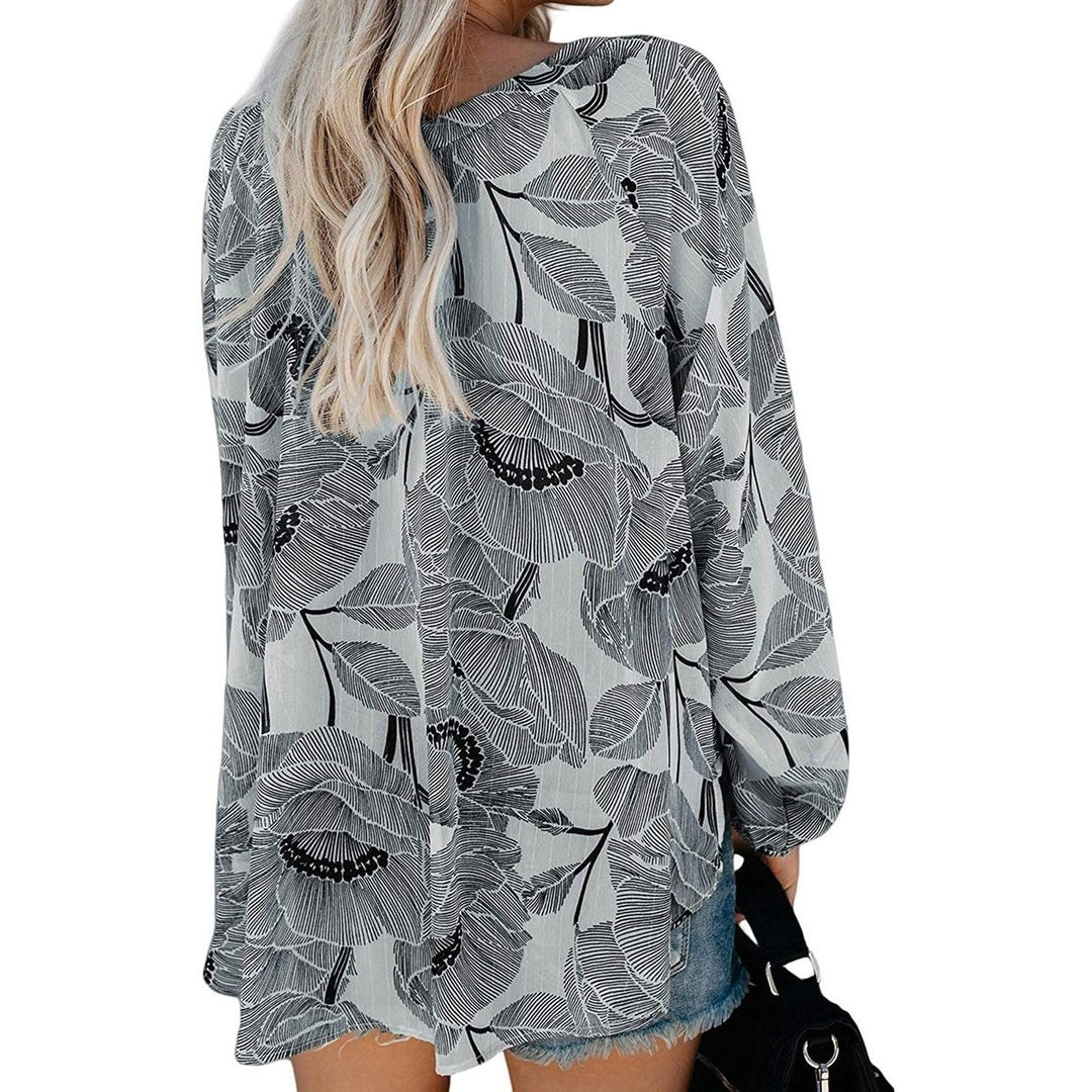 Womens Casual Boho Floral Print V Neck Long Sleeve Shirts Tops Image 9