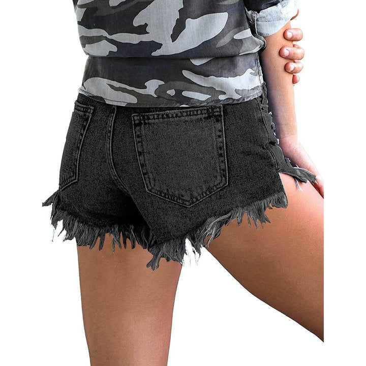 Womens Casual Denim Shorts Frayed Raw Hem Ripped Jeans Shorts Image 7