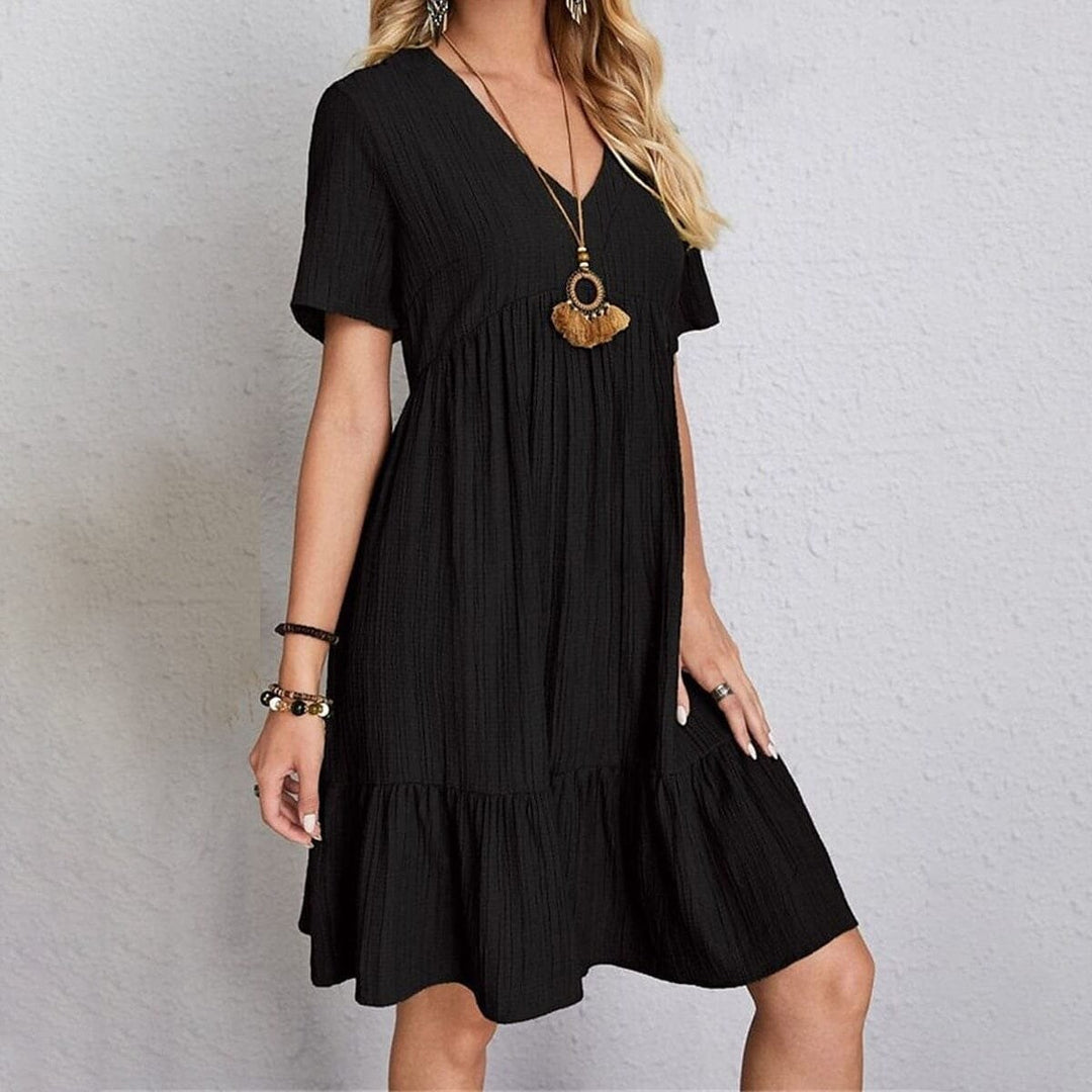 Womens Casual Dress Ruffle V Neck Midi Shift Dress Image 1