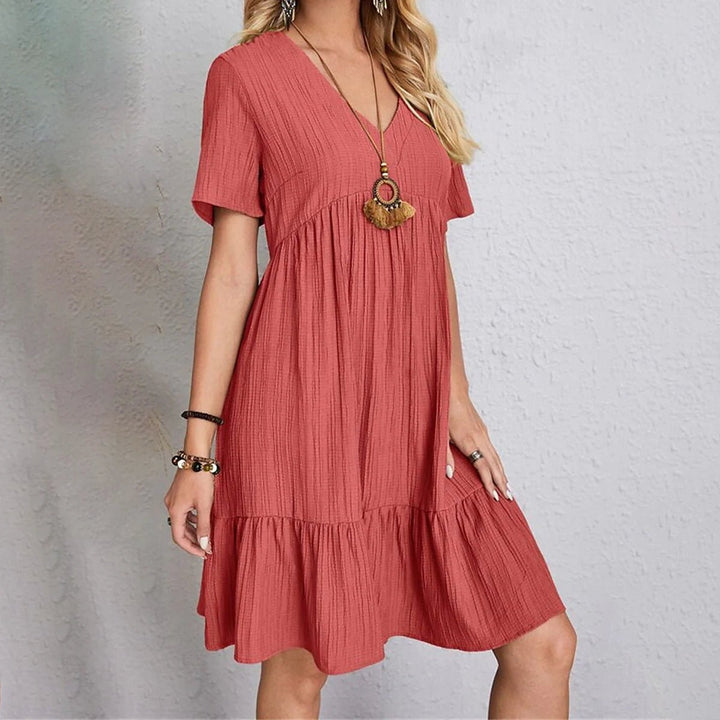 Womens Casual Dress Ruffle V Neck Midi Shift Dress Image 2