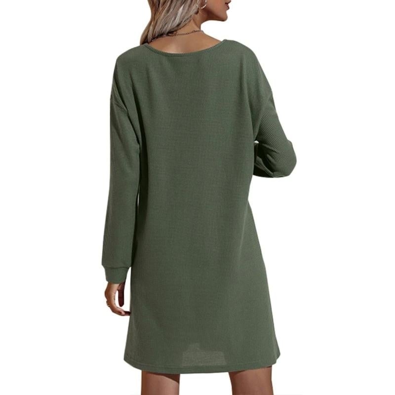 Womens Casual Dresses V-Neck Buttoned Hip Knitted Dresses Image 3