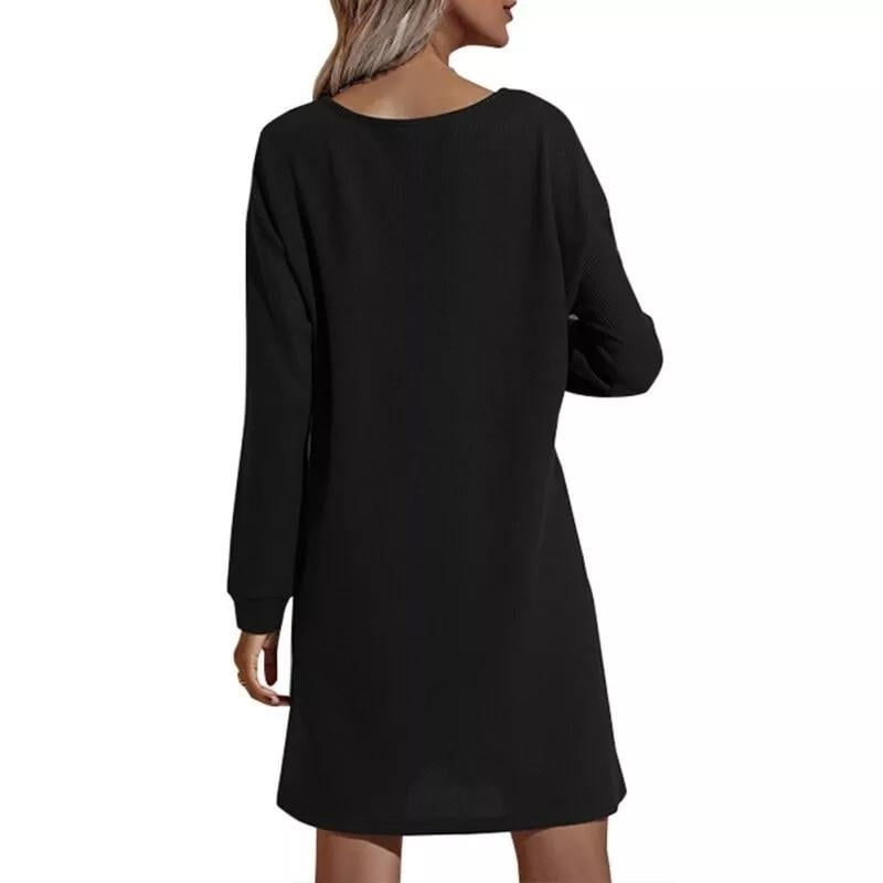 Womens Casual Dresses V-Neck Buttoned Hip Knitted Dresses Image 4