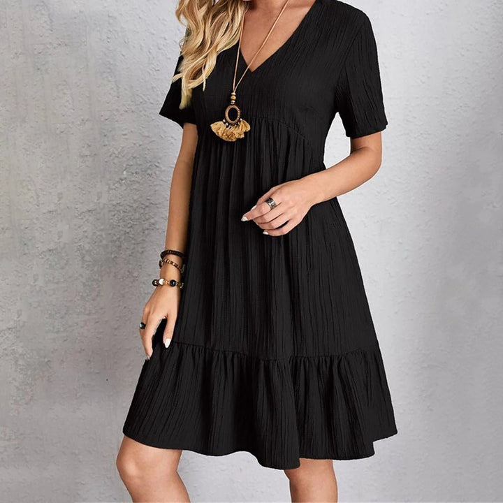 Womens Casual Dress Ruffle V Neck Midi Shift Dress Image 8