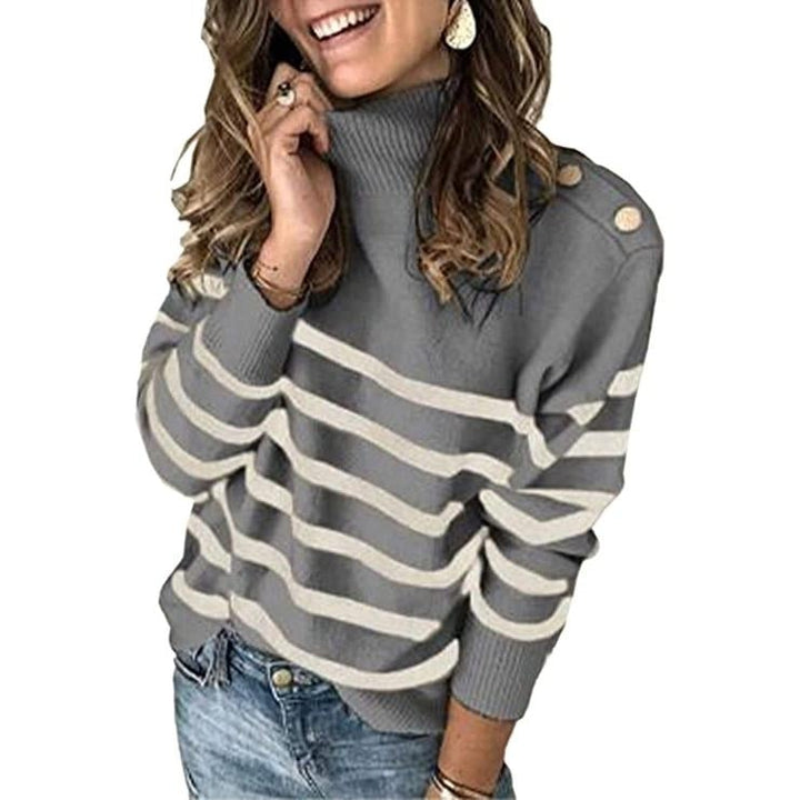 Womens Casual Long Sleeve Crewneck Patchwork Knit Sweater Top Image 1