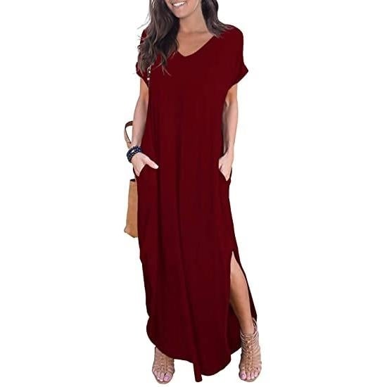 Womens Casual Loose Pocket Split Maxi Dress Image 2