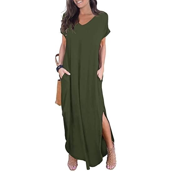 Womens Casual Loose Pocket Split Maxi Dress Image 4