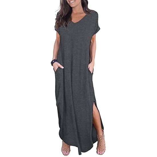 Womens Casual Loose Pocket Split Maxi Dress Image 4